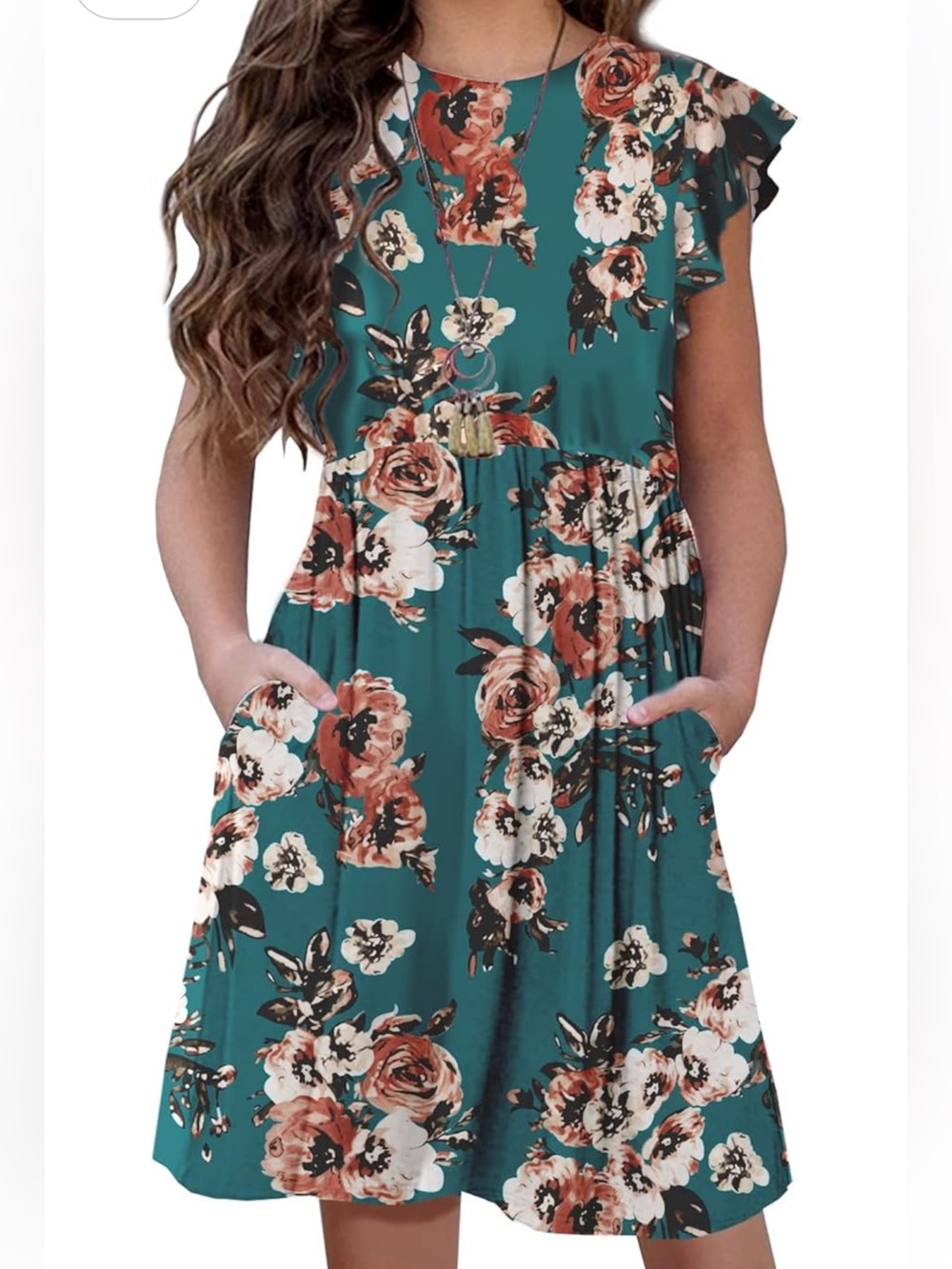 4 for $25! Amazon Kids Casual Dress - Teal and Pink Floral